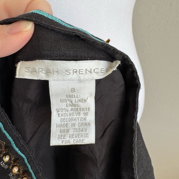 Sarah Spencer Black Linen Beaded Blazer Women’s 8 Shirt Jacket Boho - Picture 6 of 6